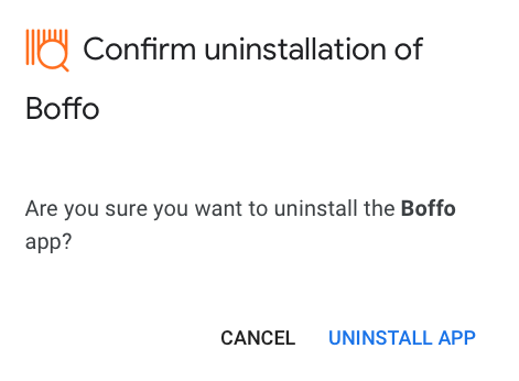 The uninstallation confirmation dialog