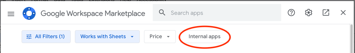The 'Internal apps' button in the Extensions menu