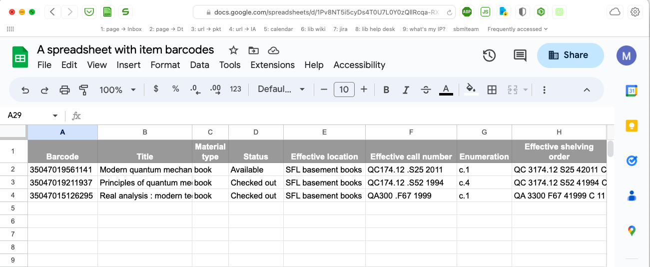 Sample output after running the command to look up barcodes