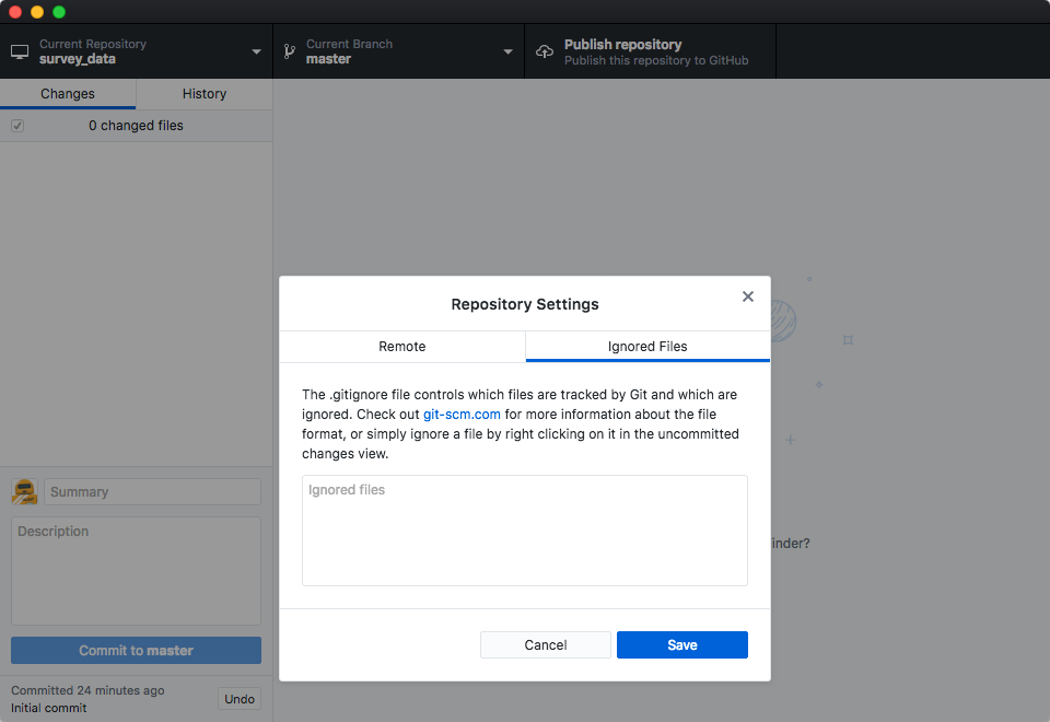 GitHub Desktop Repository Settings pop-up