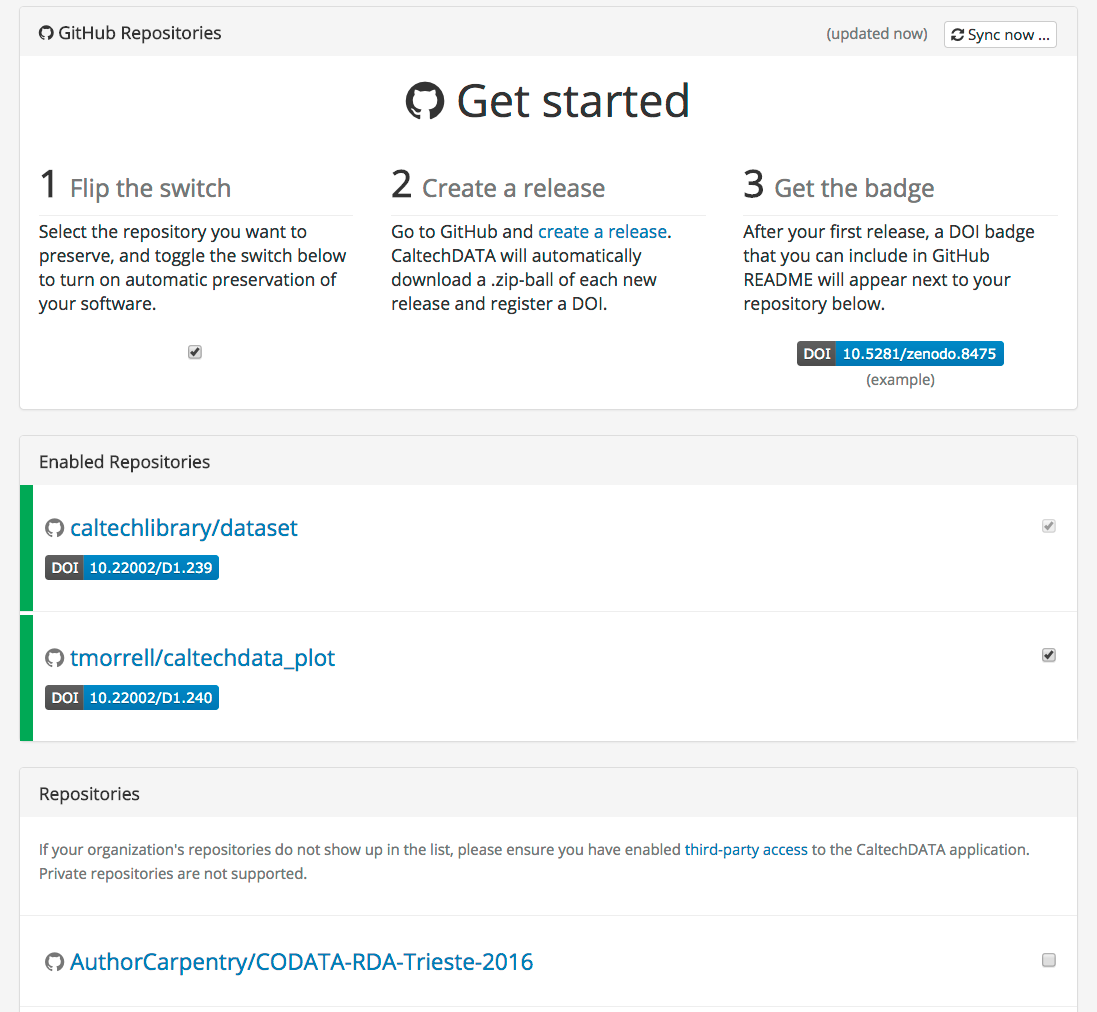 CaltechDATA Github Interface