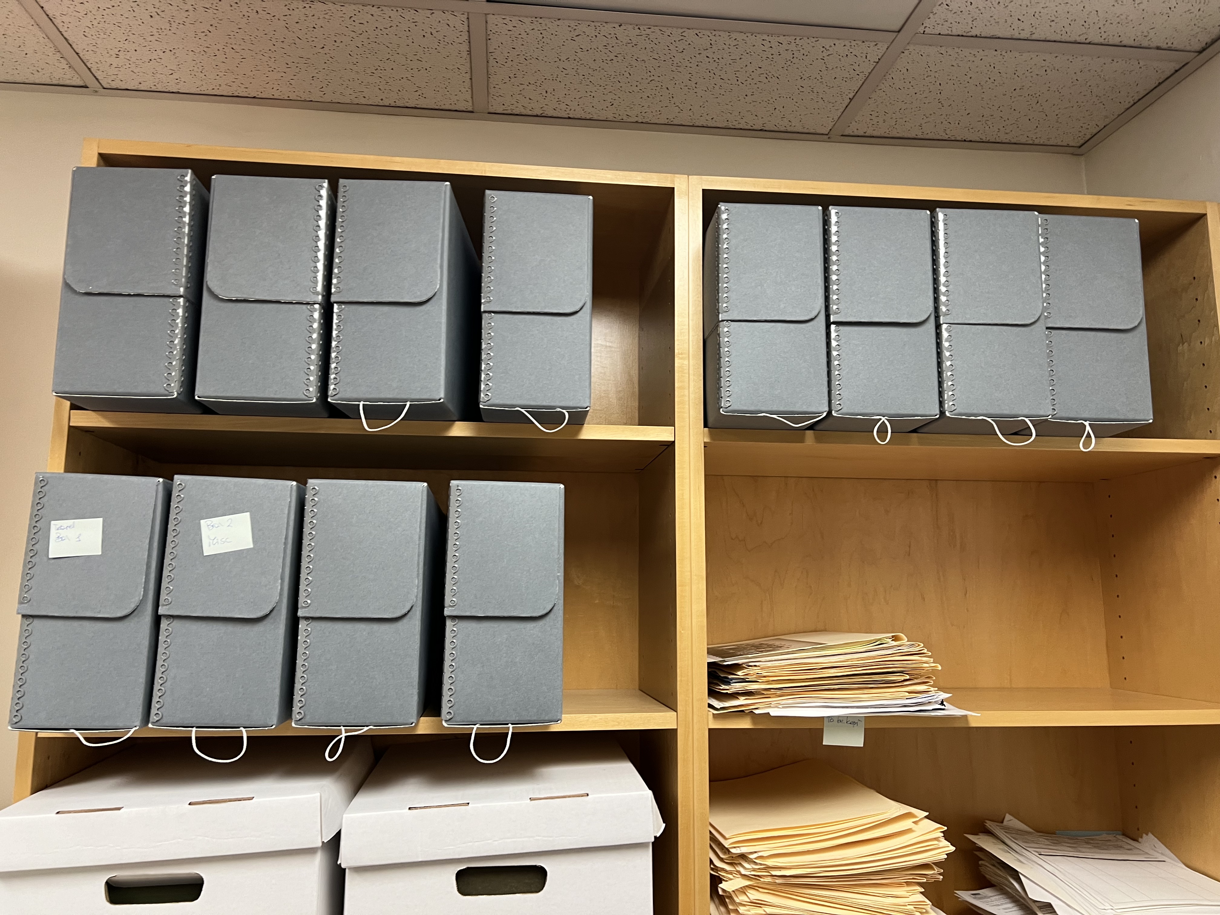 Photo of some gray archival boxes