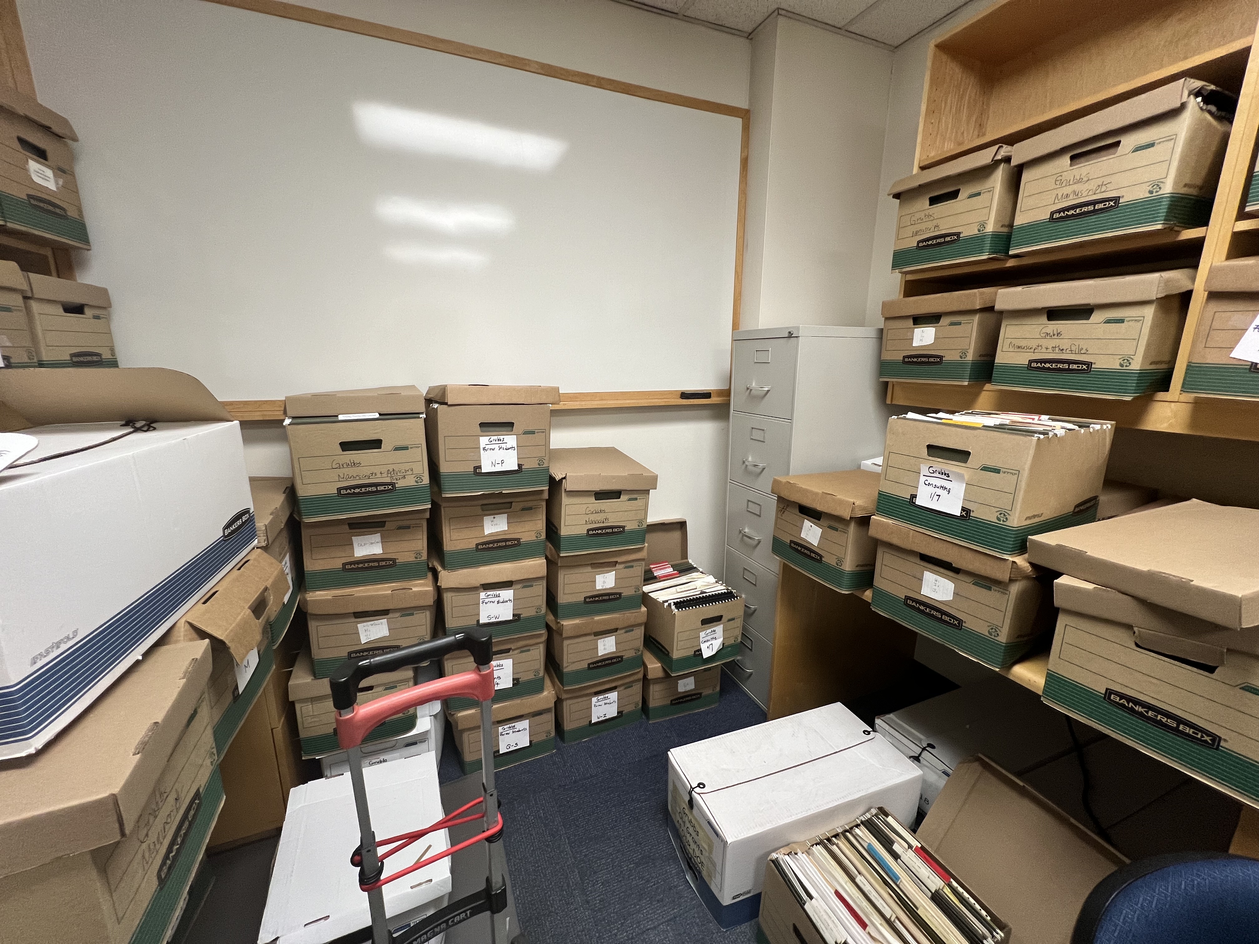 Photo of a room filled with banker's boxes