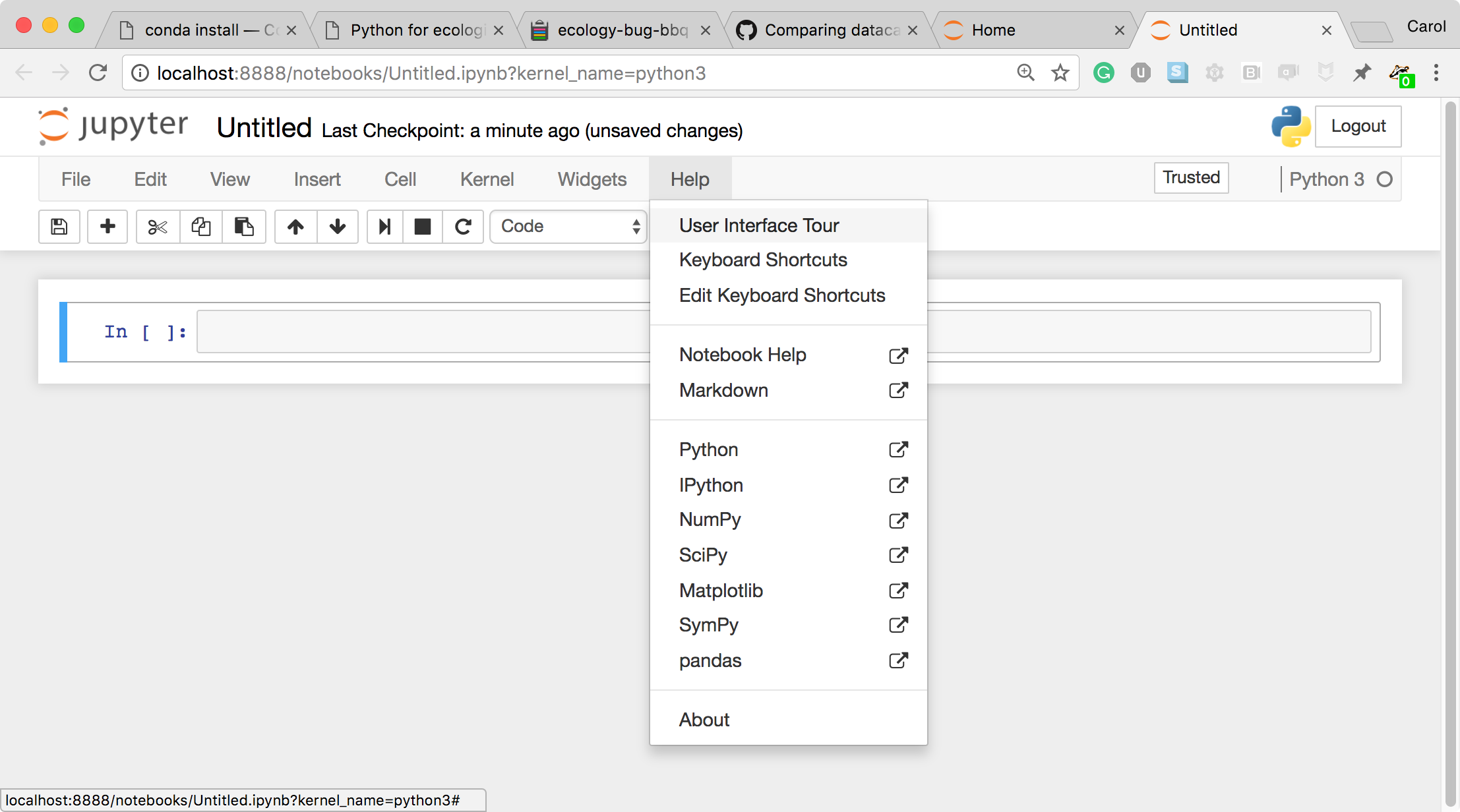 Jupyter tour and help